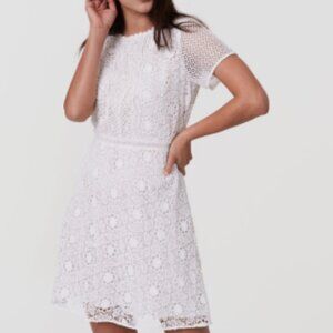 LOFT Dress White Lacy Short Sleeve Cottage Boho Formal Graduation EUC Size 2 XS